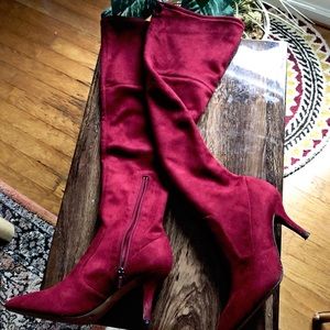 Vince Camuto over the knee red suede boots
